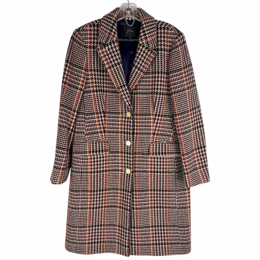 J. Crew Wool Blend Single Breasted Topcoat Cabernet Plaid Size 6 - Picture 4 of 12